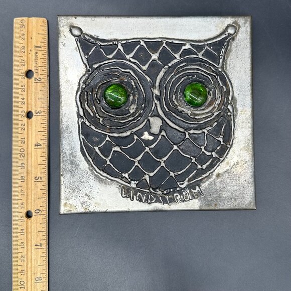 Vintage Sven Lindström Wall Hanging Owl Glass Eyes Studio Viken Sweden 1970s - Picture 8 of 9